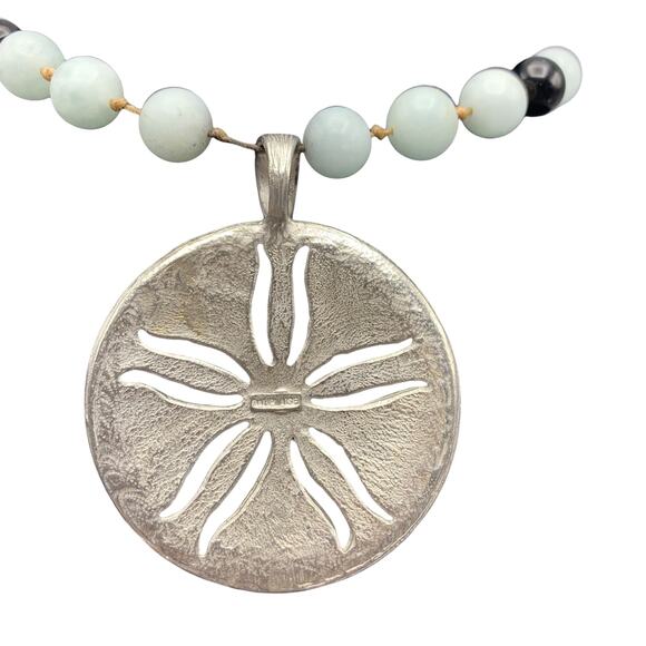 Carol Dauplaise Sandollar Glass Bead Necklace 21" Black Silver Tone Statement - Picture 4 of 9